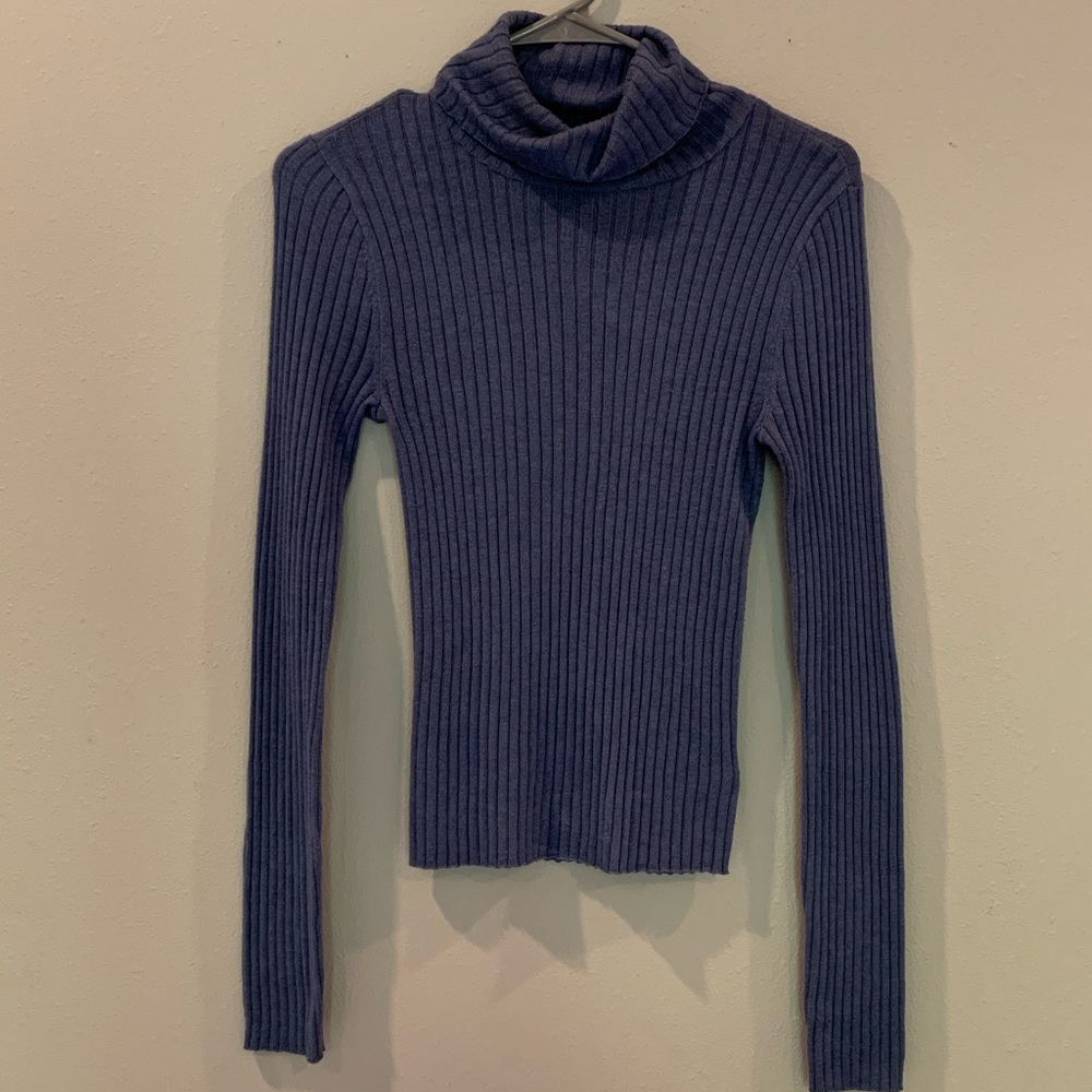 American Eagle Blue Turtleneck Rolled Ribbed Top